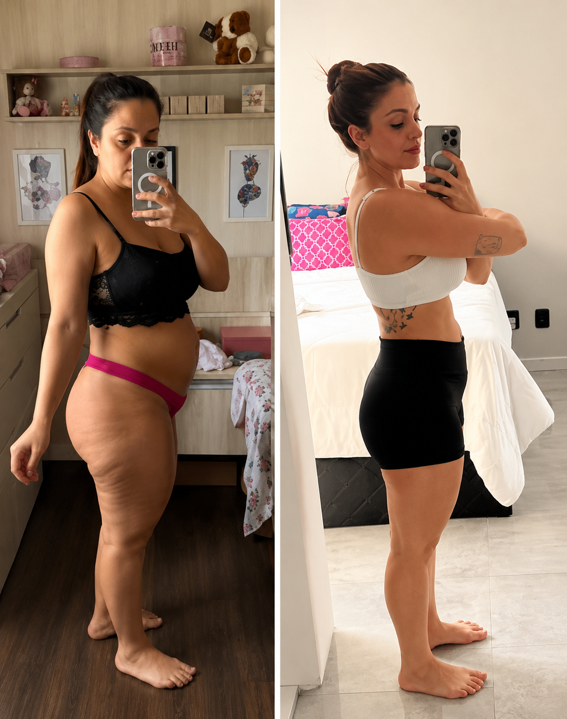 Antes e depois lateral com mudança visível no corpo
