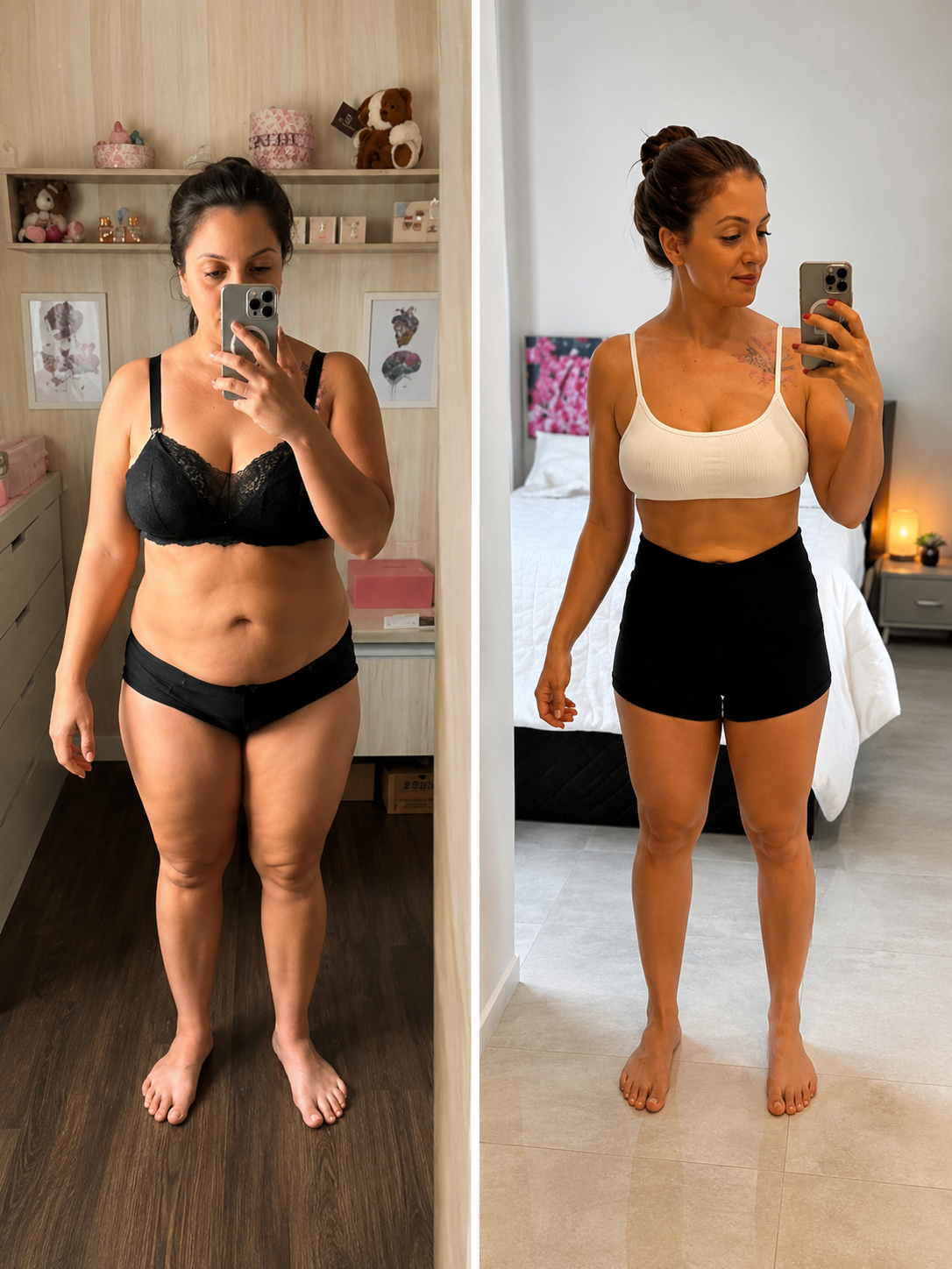Antes e depois frontal com definição corporal
