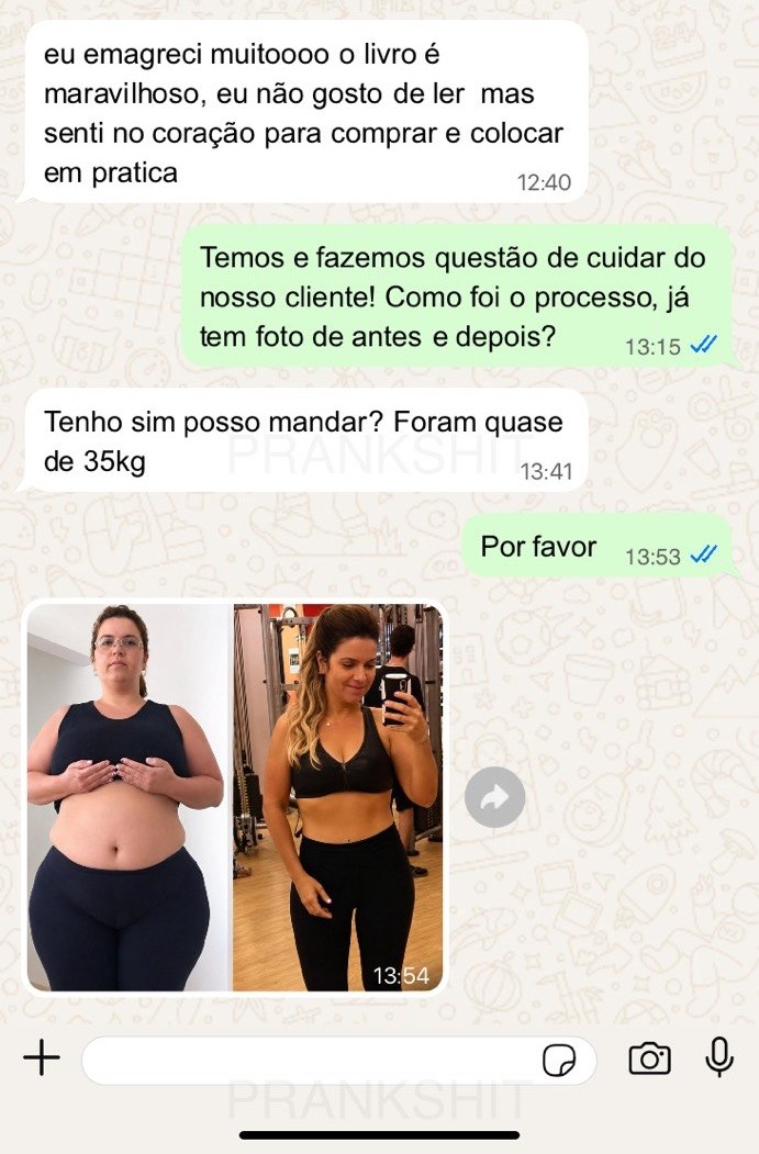 Conversa no WhatsApp com depoimento e transformação de aluna